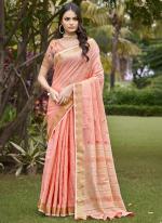 Cotton Peach Casual Wear Woven Saree